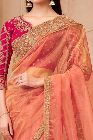 Shimmering Orange Georgette Saree with Graceful Thread Embellishment and Sequins