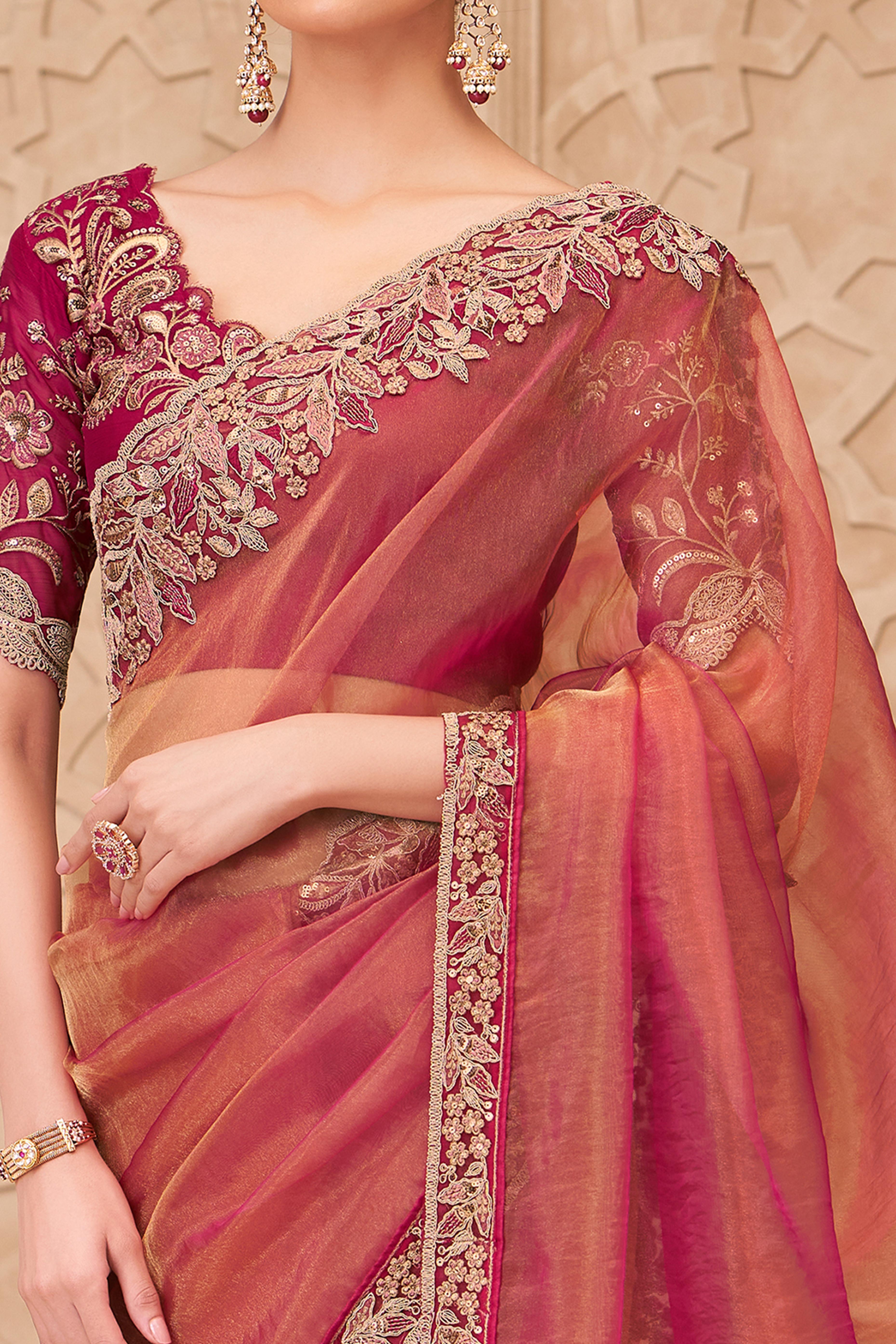 Shimmering Pink Georgette Saree with Graceful Thread Embellishment and Sequins