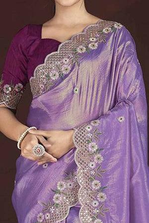 Lavender Organza Saree with Embroidery on the Edges for a Graceful Contemporary Look