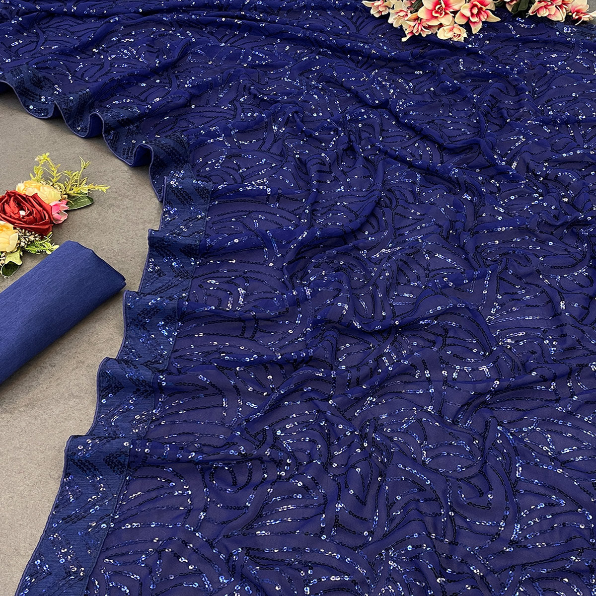 Navy Blue Georgette Saree with Dazzling Sequin Embellishment