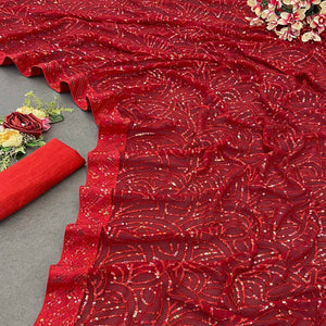 Red Georgette Saree with Dazzling Sequin Embellishment