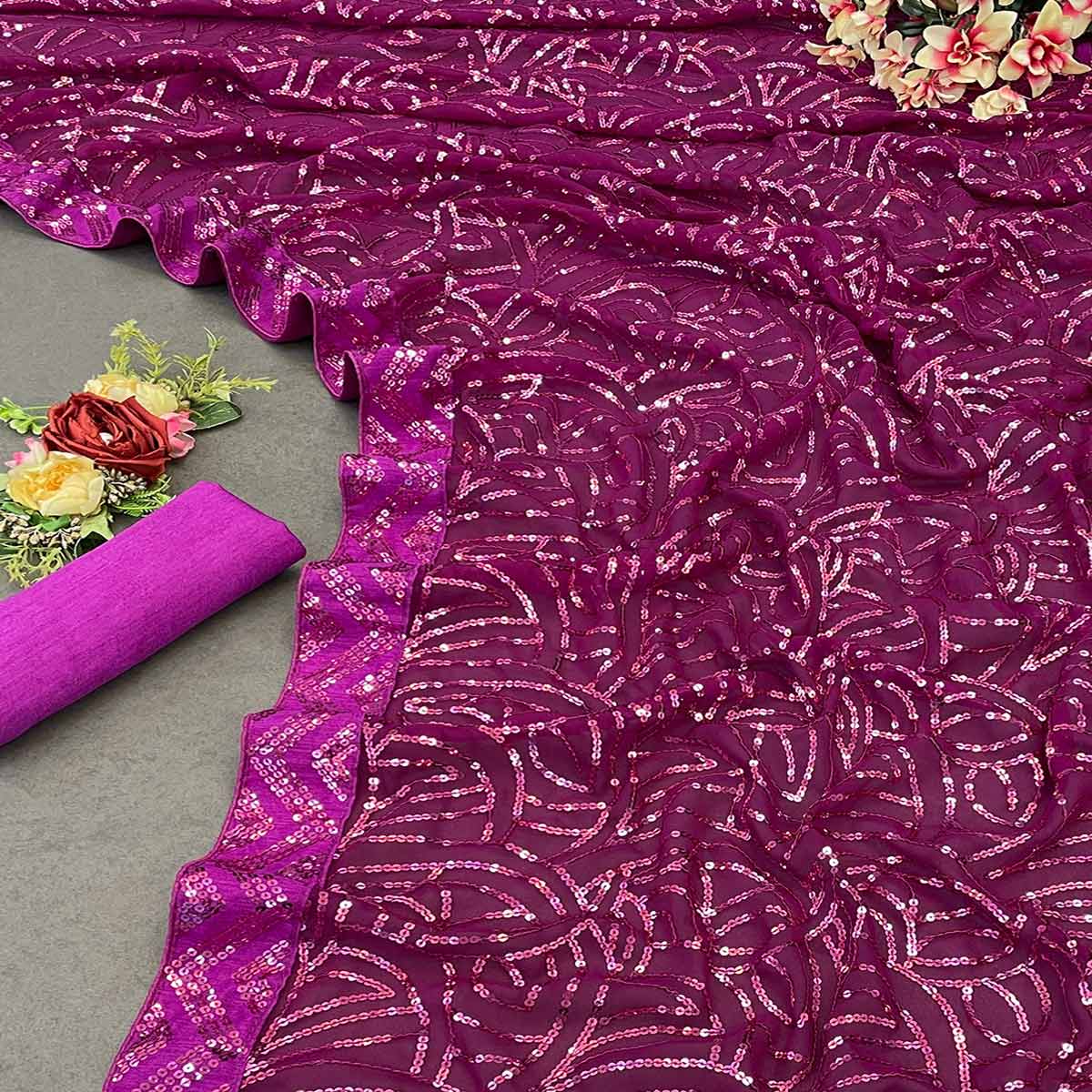 Wine Georgette Saree with Dazzling Sequin Embellishment
