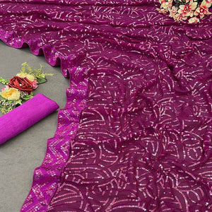 Wine Georgette Saree with Dazzling Sequin Embellishment