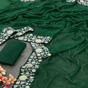 Green Georgette Saree Featuring Fine Sequin Embroidery for a Glam Look