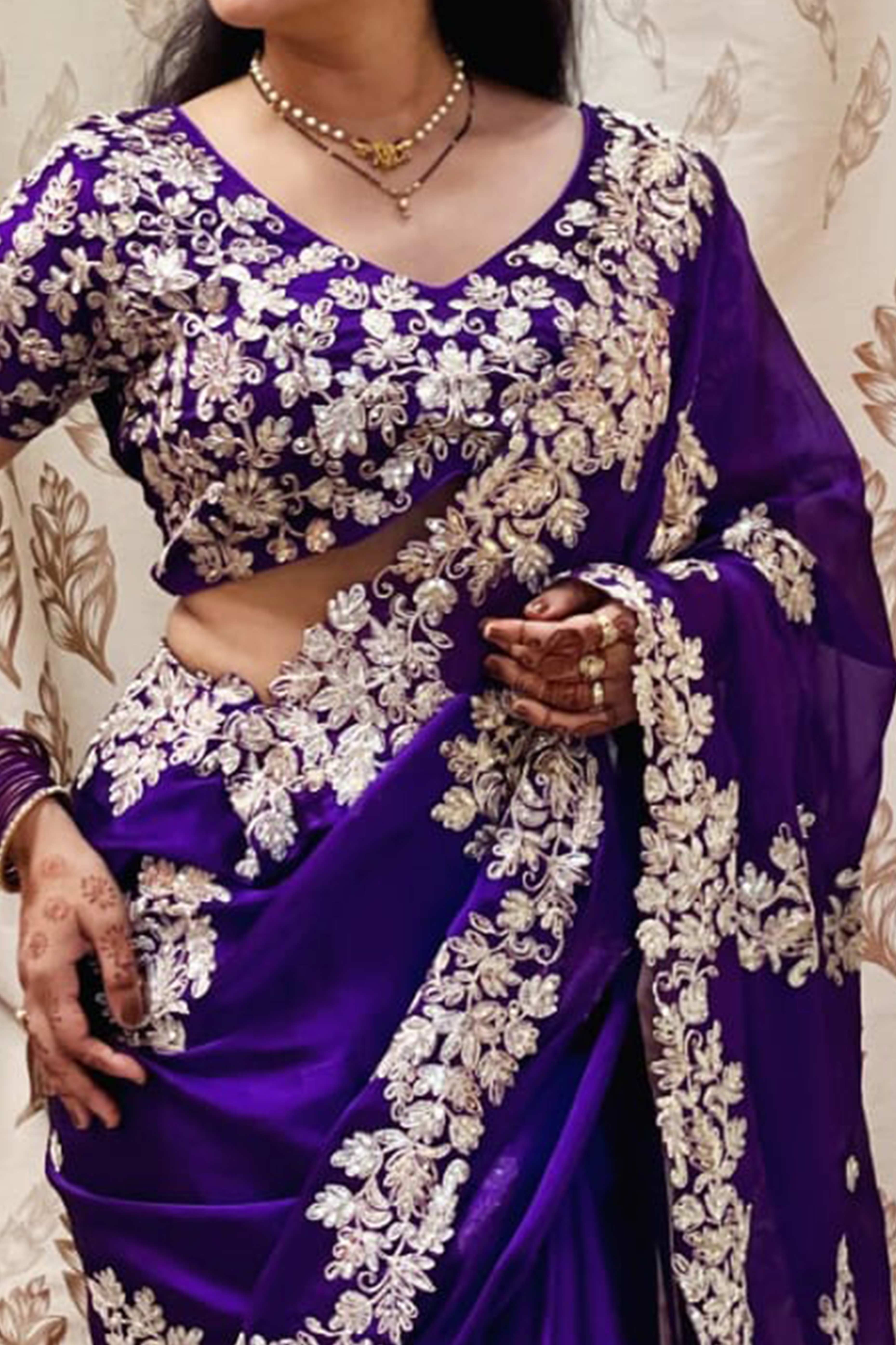Graceful Violet Silk Blend Saree with Butta Motifs and Exquisite Coding Embroidery