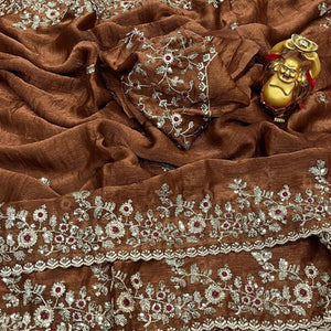 Brown Lightweight Chiffon Saree with Glamorous Sequins Detailing