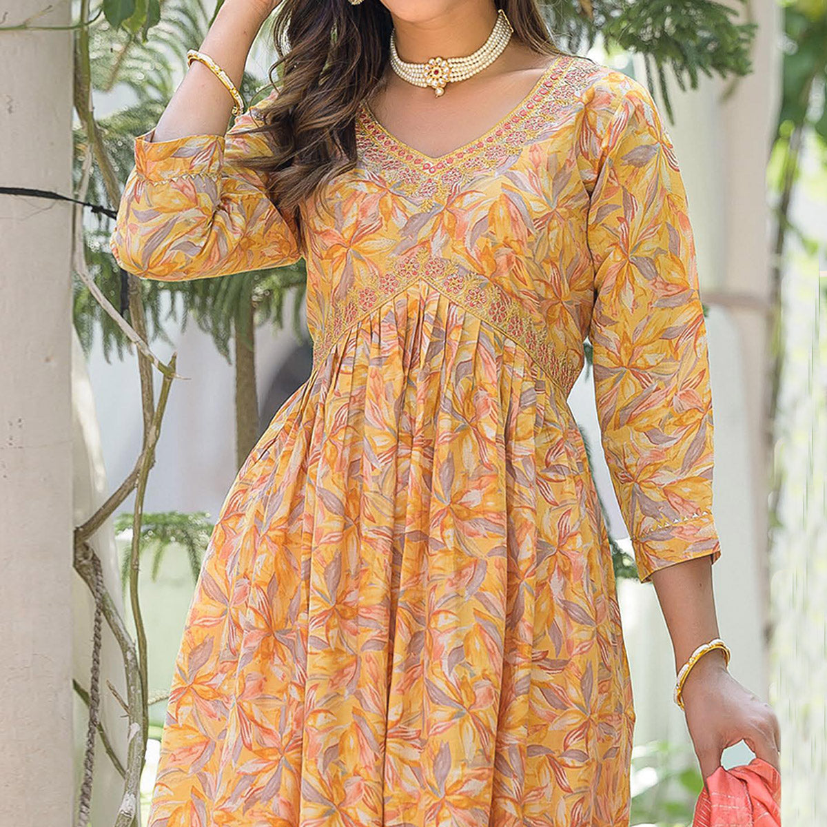 Yellow Floral Printed Modal Anarkali Salwar Suit