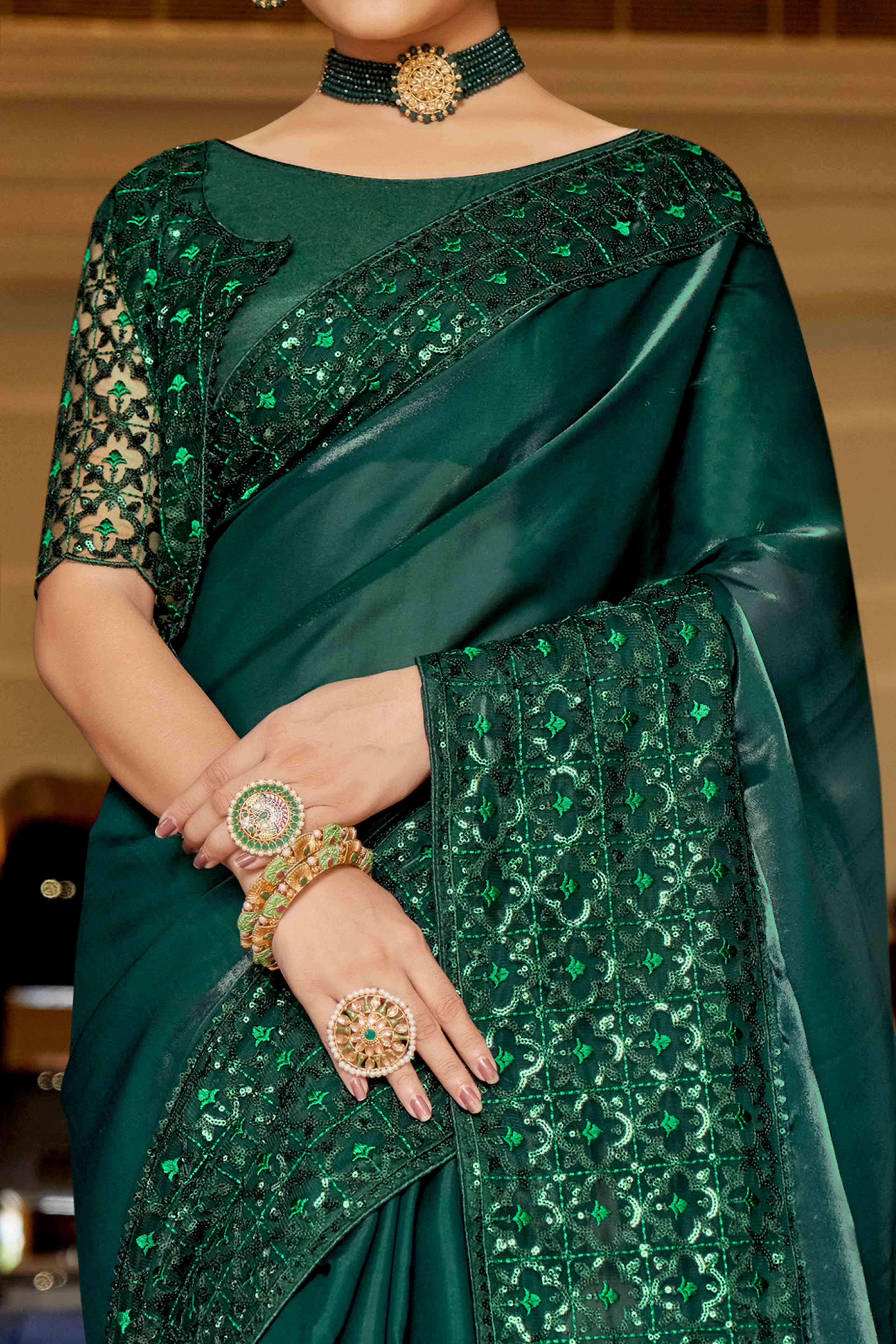 Green Swarovski Work Embroidered Jimmi Choo Saree