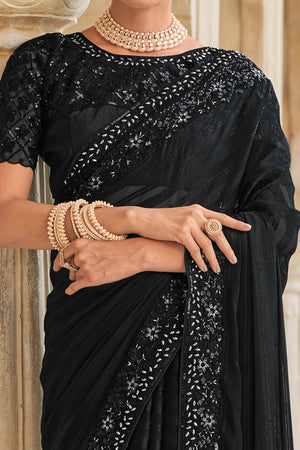 Black Sequins Embroidered Georgette Saree