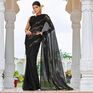 Black Sequins Embroidered Georgette Saree