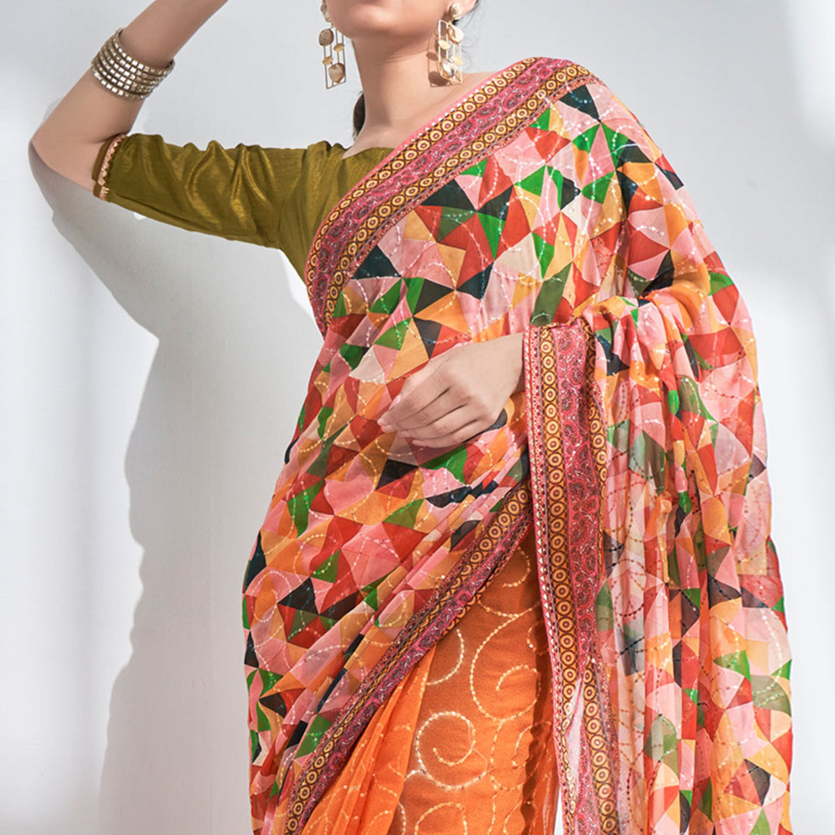 Multicolor Sequins Embroidered Georgette Saree