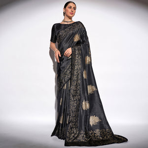 Black Foil Print Georgette Fabric Saree