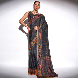 Black Foil Print Georgette Fabric Saree