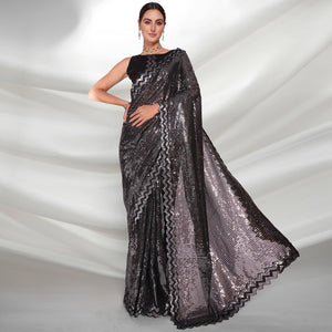 Black Sequins Embroidered Georgette Saree