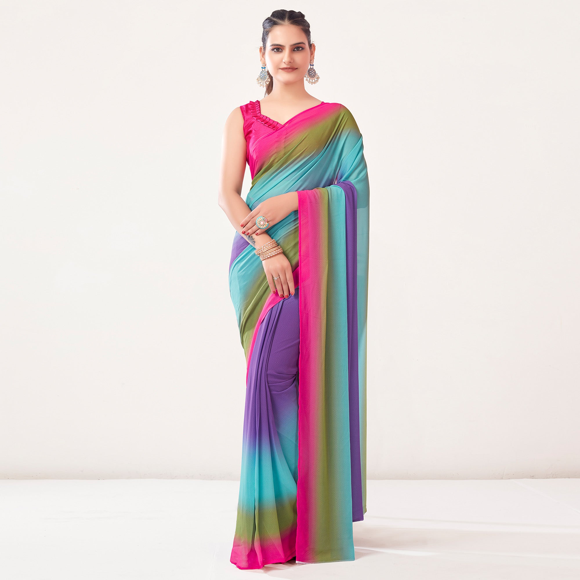 Multicolor Printed Georgette Saree