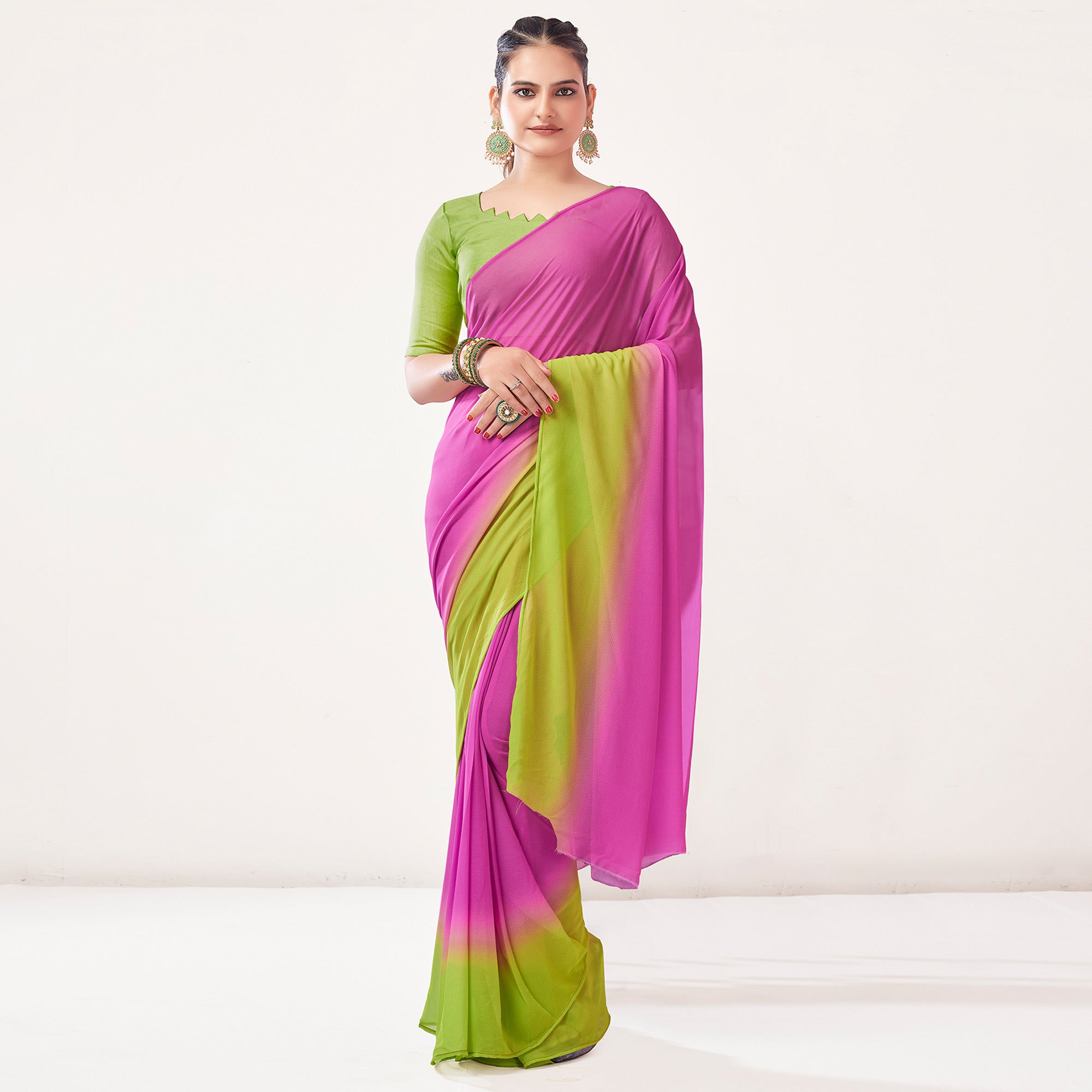 Buy online Women's Self Design Light Green Colored Saree With Blouse from  ethnic wear for Women by Charukriti for ₹4869 at 25% off | 2024 Limeroad.com