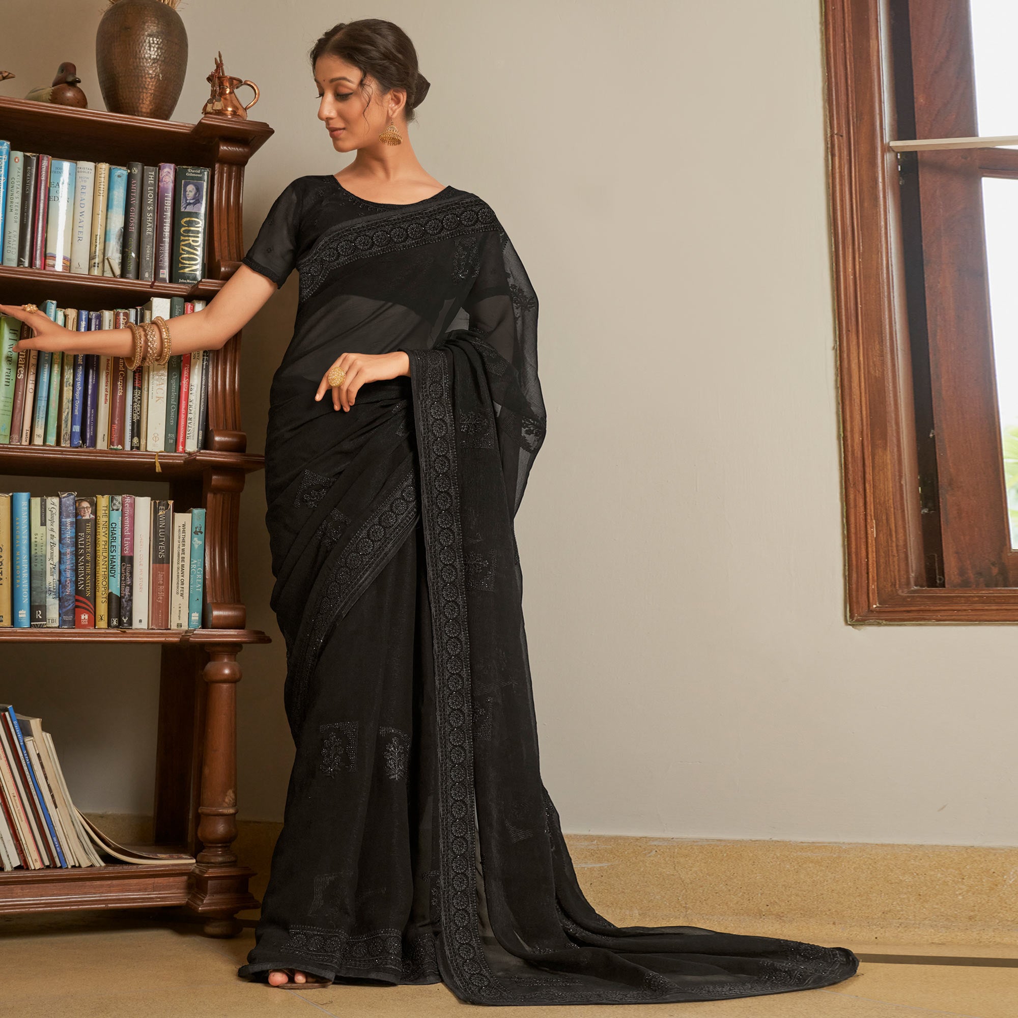 Black Embroidered Georgette Saree