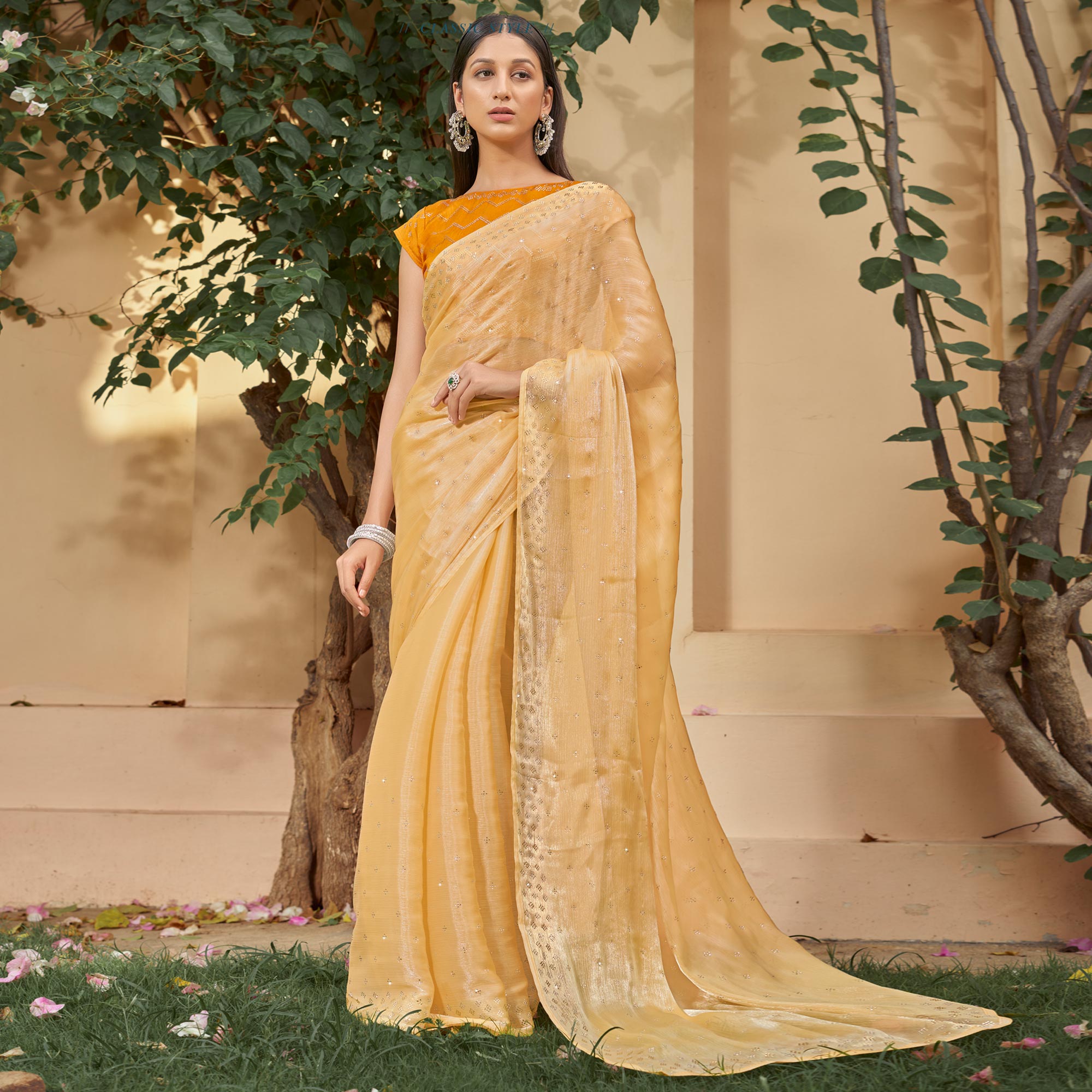 Yellow Embroidered Tissue Saree