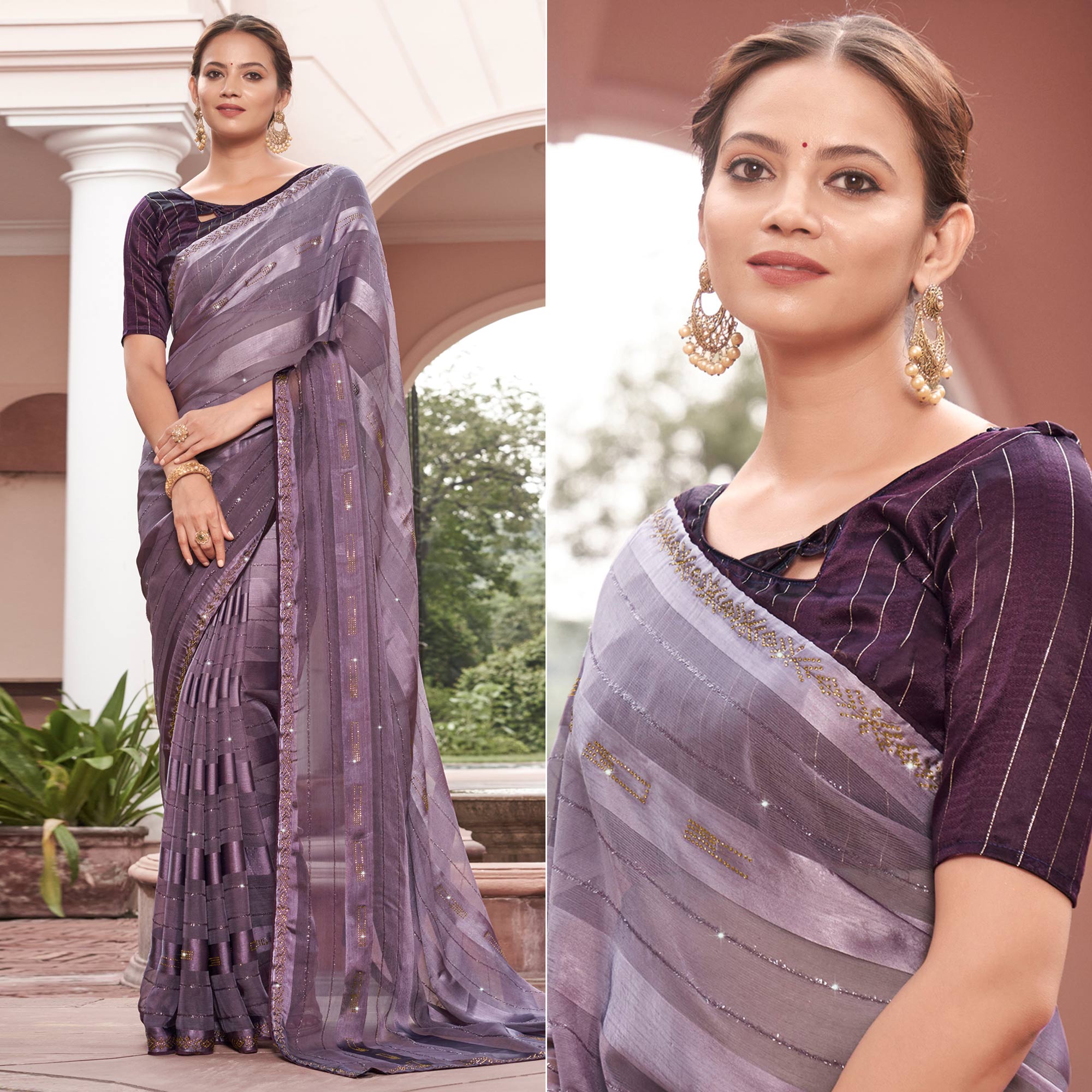 Violet Swarovski Work Georgette Saree