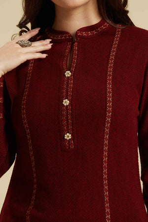 Maroon Woven Woolen Straight Top Bottom Set