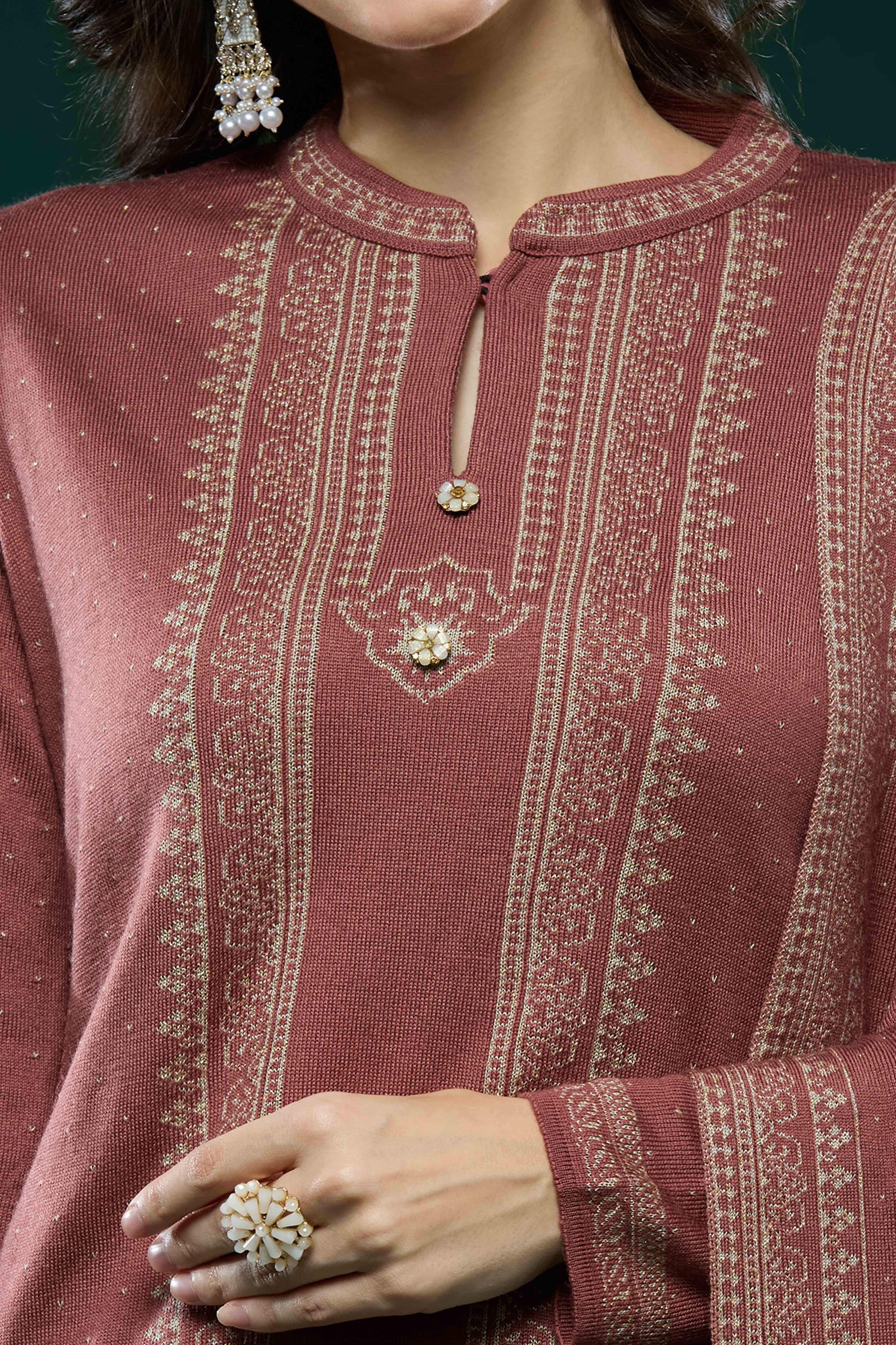 Mauve Woven Woolen Straight Salwar Suit