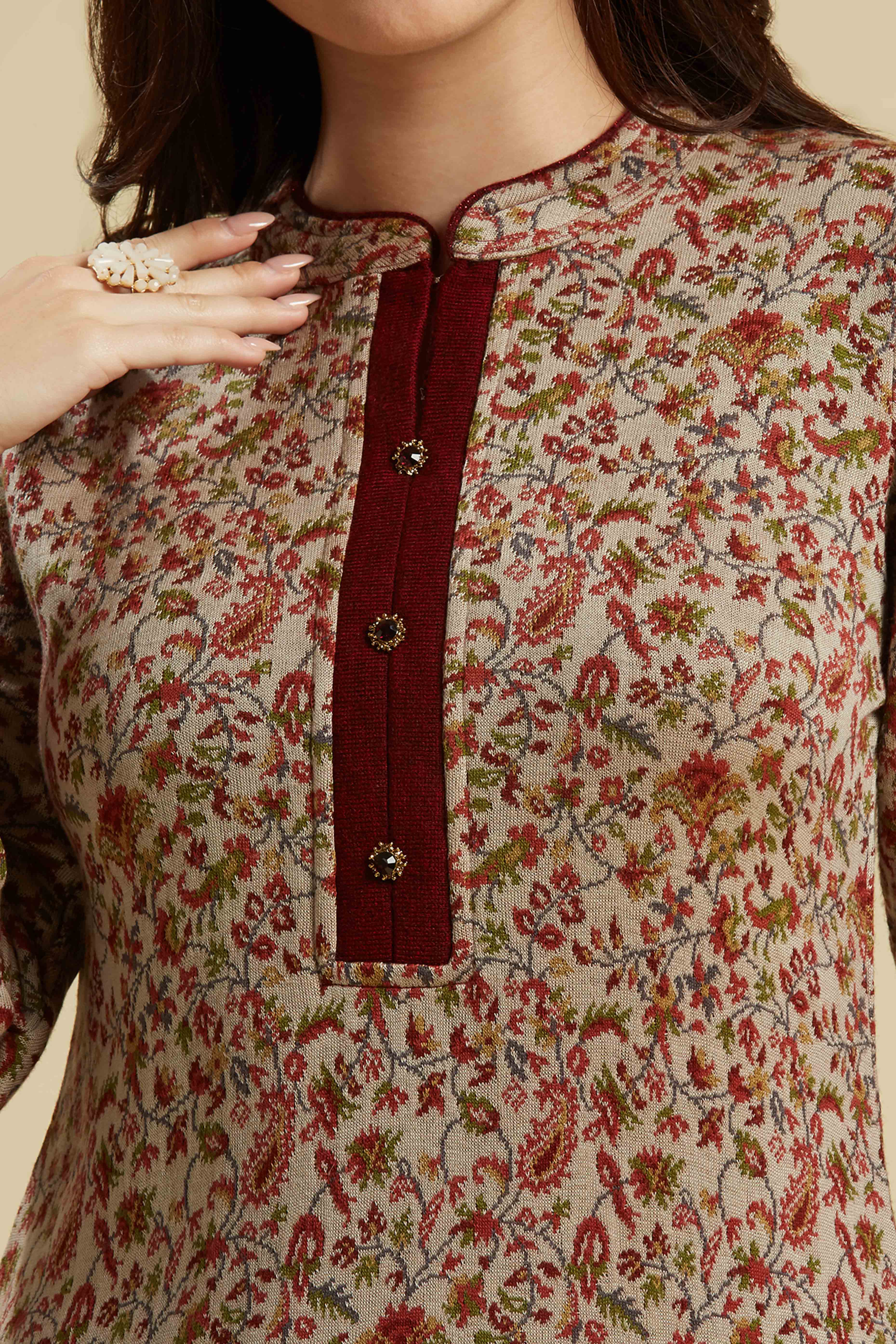 Chikoo Woven Woolen Straight Top Bottom Set