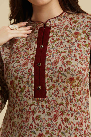 Chikoo Woven Woolen Straight Top Bottom Set