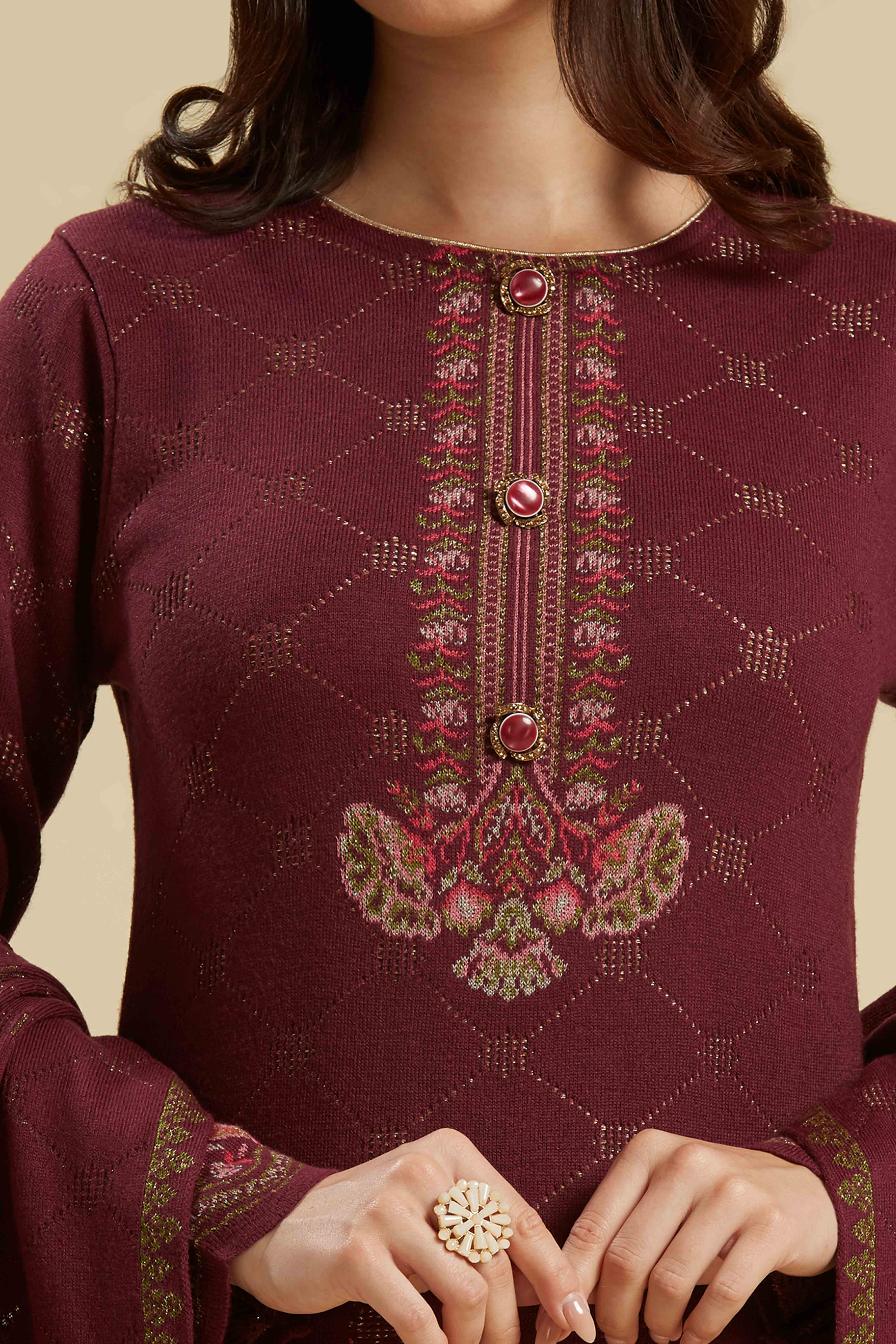 Wine Woven Woolen Straight Salwar Suit