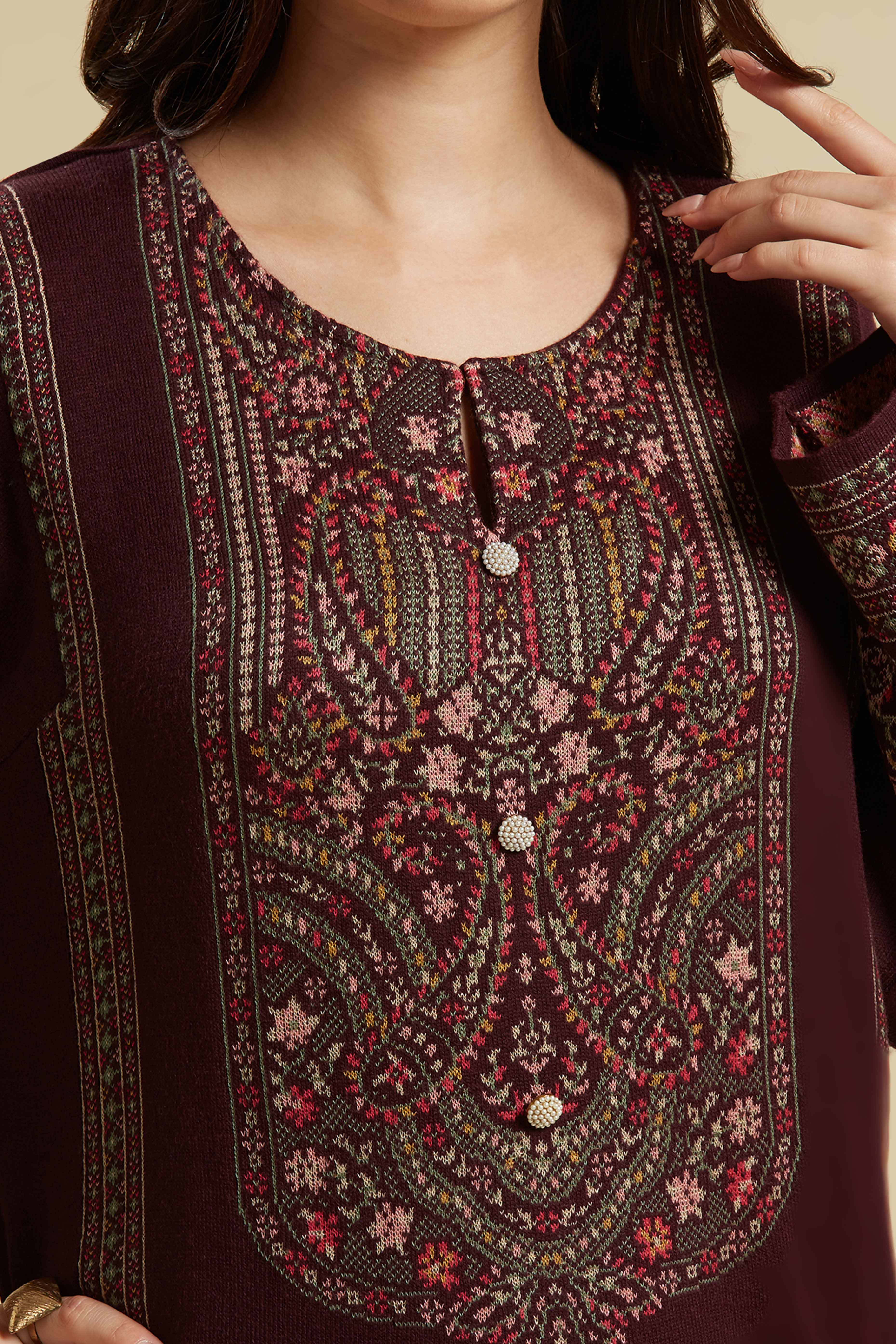 Wine Woven Woolen Straight Kurti