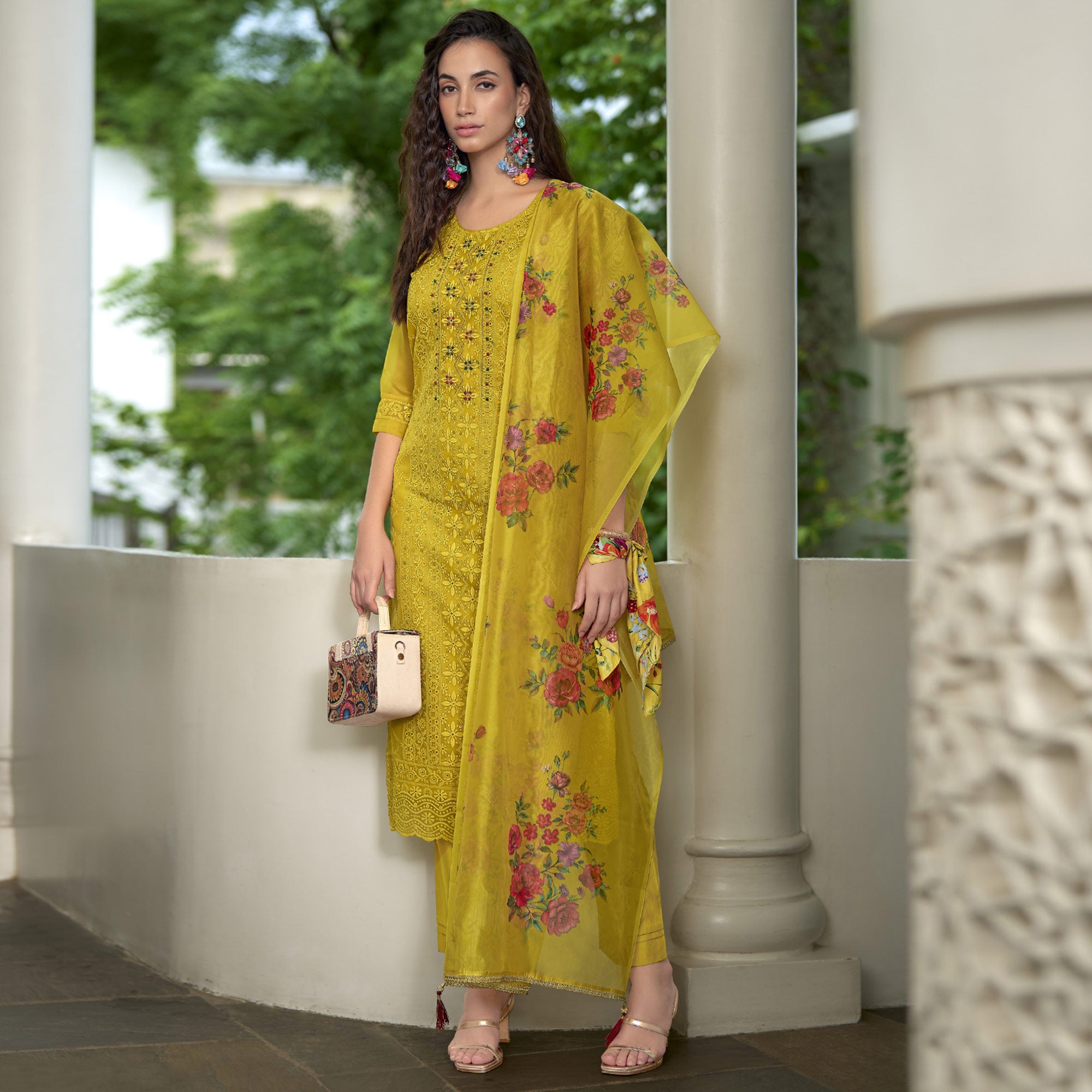 Yellow Chikankari With Handwork Organza Salwar Suit