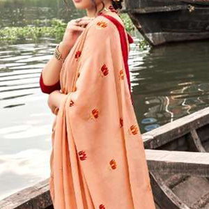 Peach Floral Foil Printed Chiffon Saree