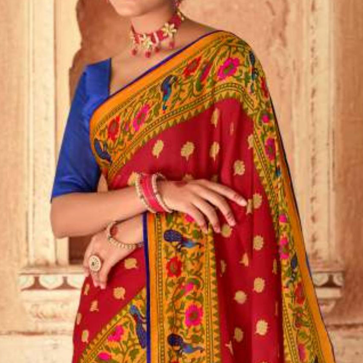 Maroon Woven Brasso Paithani Saree