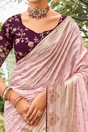 Light Purple Chinon Jacquard Saree with Beautiful Zari Weaving