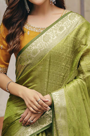 Elegant Green Partywear Nylon Silk Saree with Stone & Weaving Details