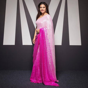 Pink Sequins Digital print Georgette Saree