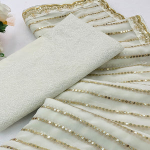 Off White Sequins Embroidered Georgette Saree