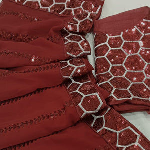 Maroon Sequins Embroidered Georgette Saree
