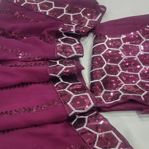 Wine Sequins Embroidered Georgette Saree