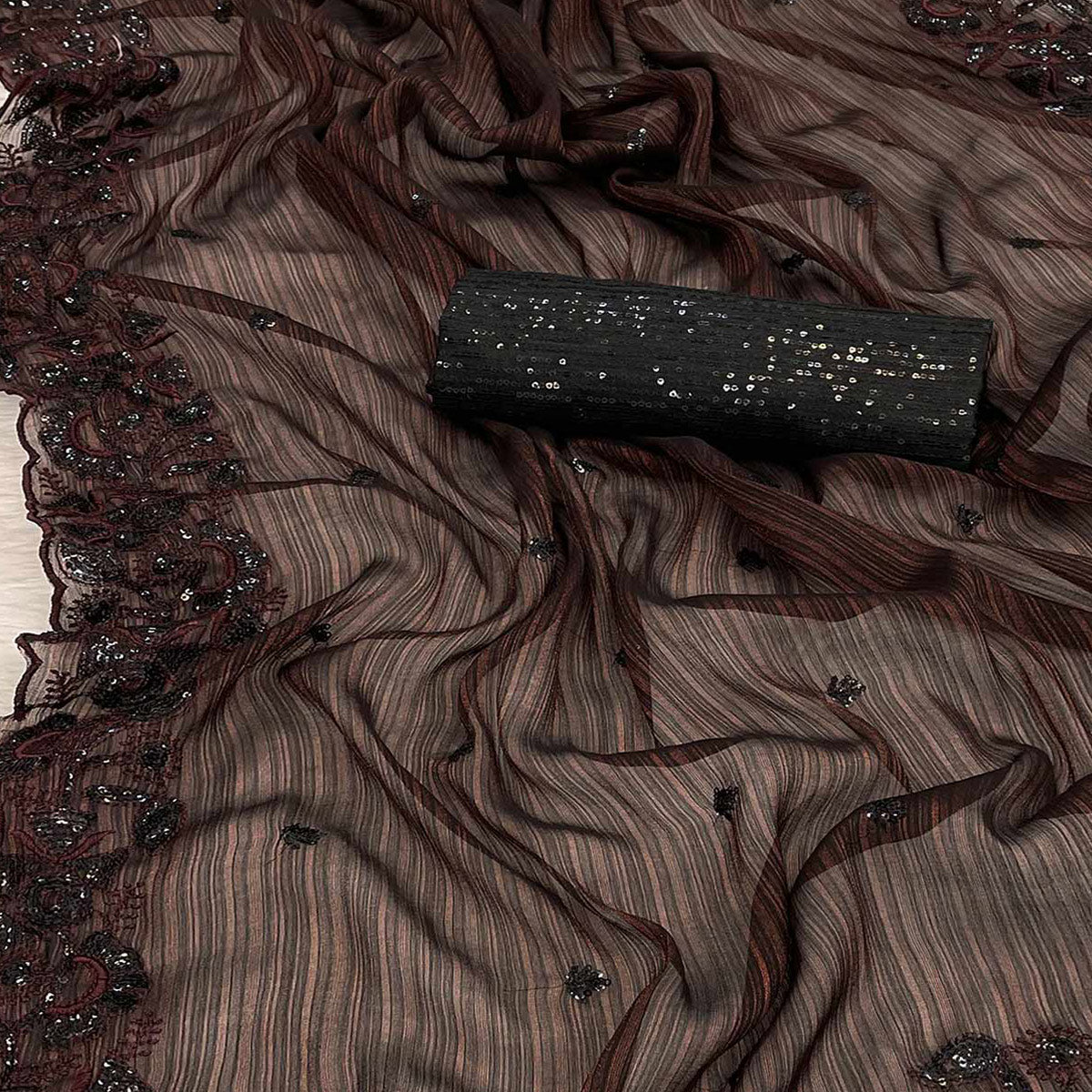 Maroon Embroidered Chiffon Dupatta with Sequinned main image 0