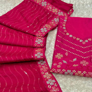 Pink Sequins Embroidered Vichitra Silk Saree