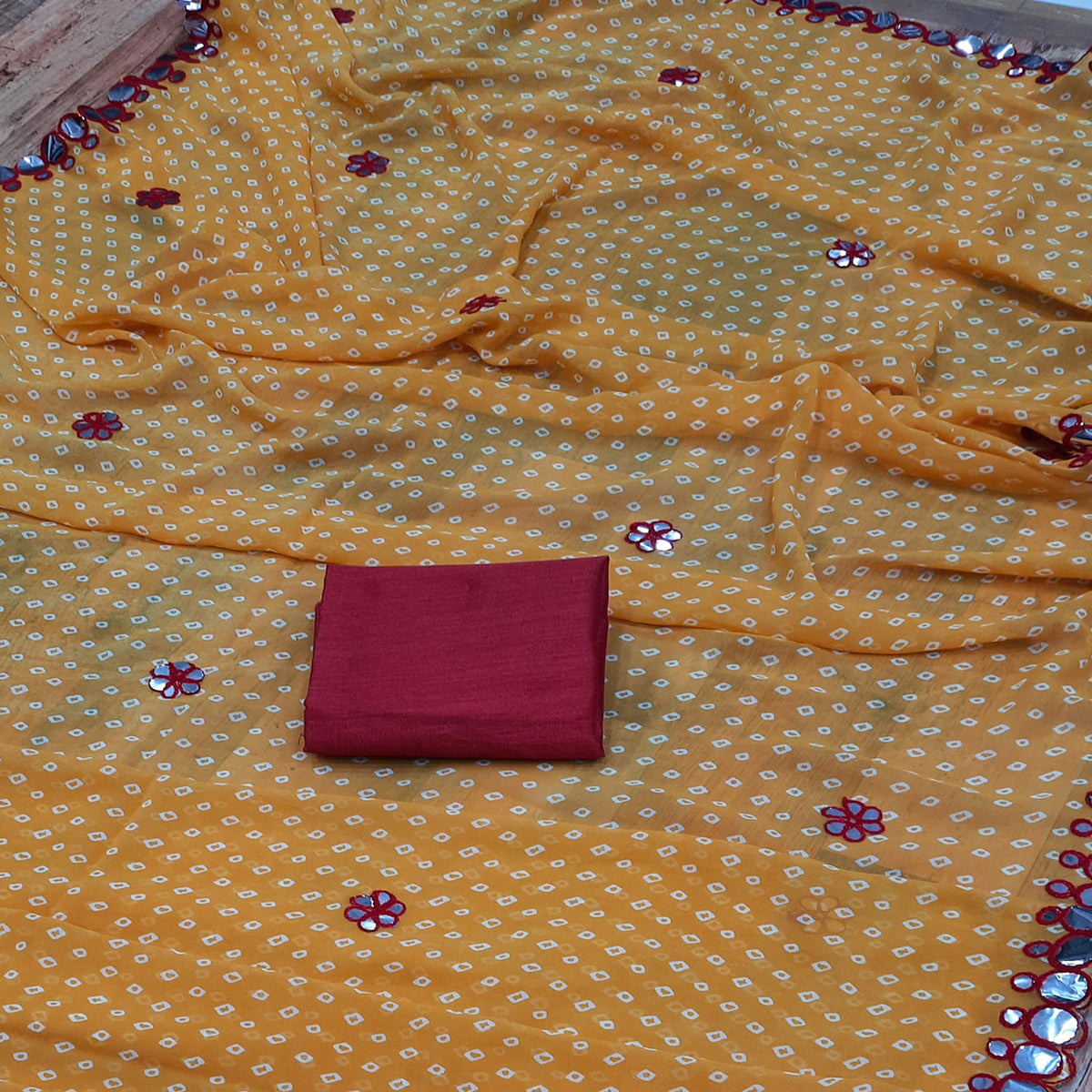 Yellow Bandhani Printed Georgette Saree
