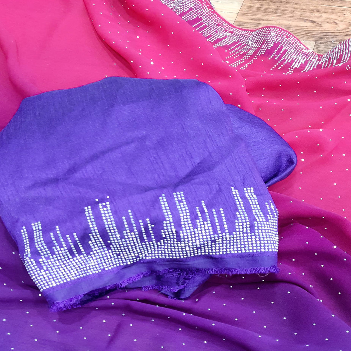 Pink & Purple Swarovski Work Georgette Saree