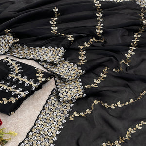Black Sequins Embroidered Satin Saree