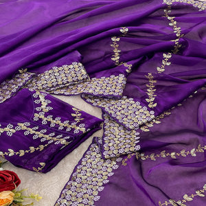 Purple Sequins Embroidered Satin Saree