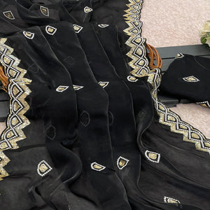 Black Sequins Embroidered Satin Saree