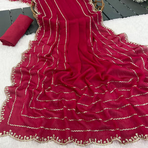 Pink Soft Satin Chiffon Saree Embellished with Intricate Sequins Detailing