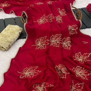 Glamorous Pink Sequin Embellished Saree in Premium Vichitra Silk