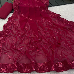 Pink Premium Vichitra Silk Saree Adorned with Shimmering Sequins Work