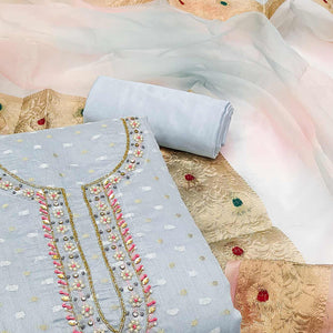 Grey Woven With Handwork Modal Dress Material