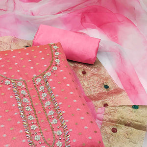 Pink Woven With Handwork Modal Dress Material